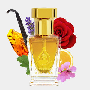Amber Mystique perfume oil bottle with warm amber depth and elegant Oud Renad packaging