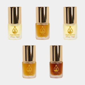 Floral Samples perfume oil set with soft romantic fragrance oils and elegant Oud Renad packaging