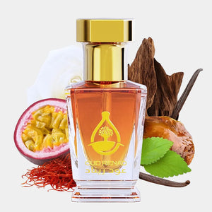 Oud Noir perfume oil bottle with dark oud warmth and elegant Oud Renad packaging