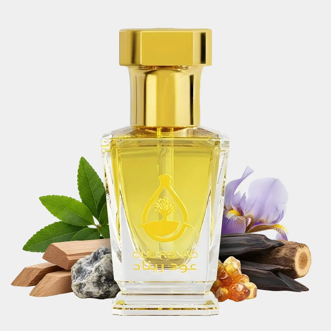 Amber Noir perfume oil bottle with deep amber warmth and elegant Oud Renad packaging