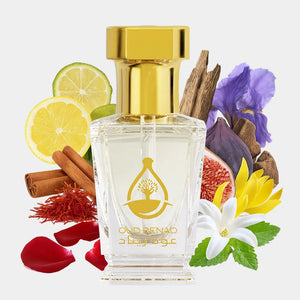 Oud Saffron perfume oil bottle with rich oud warmth and golden saffron elegance by Oud Renad
