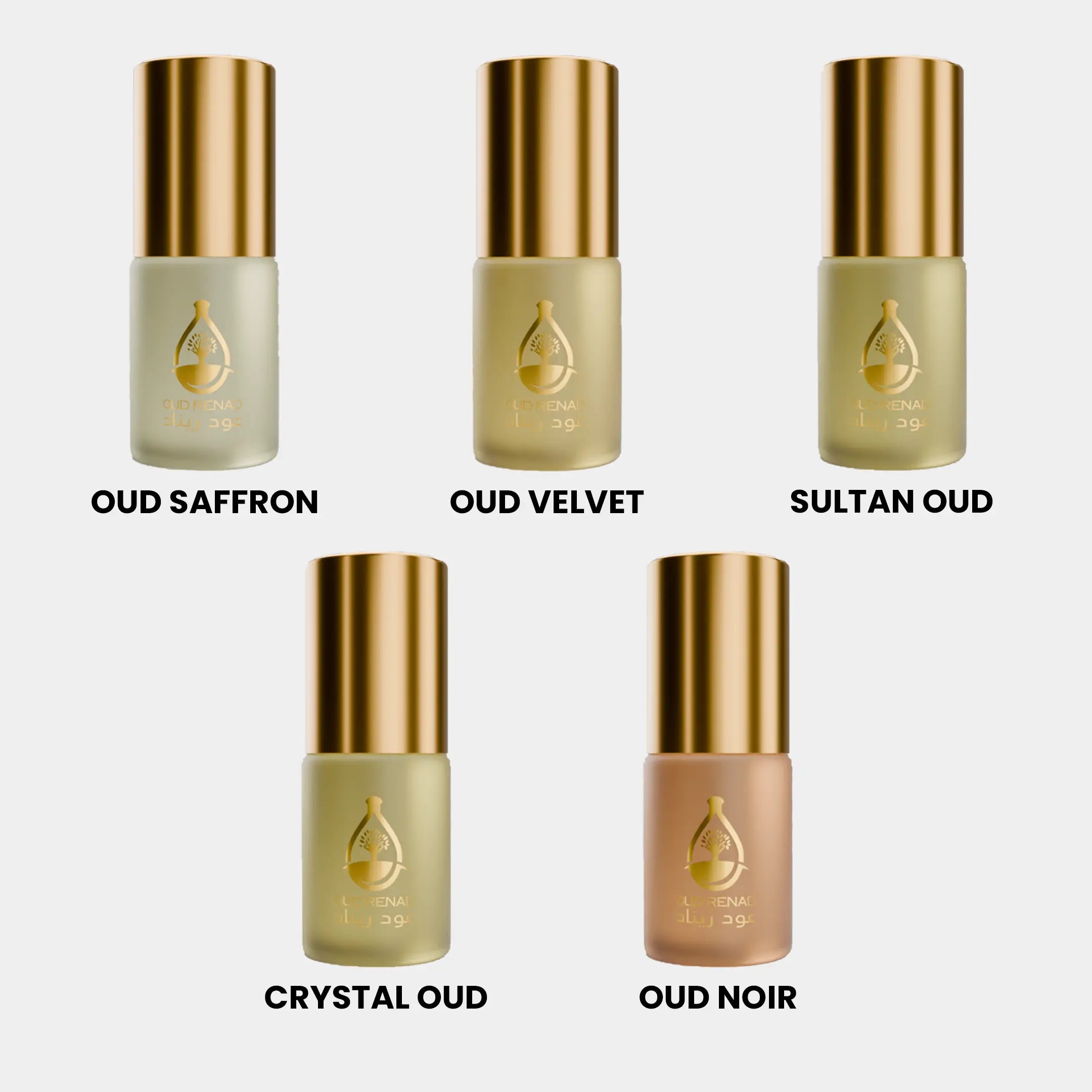 Oud Samples perfume oil set with rich woody oud fragrance and elegant Oud Renad packaging