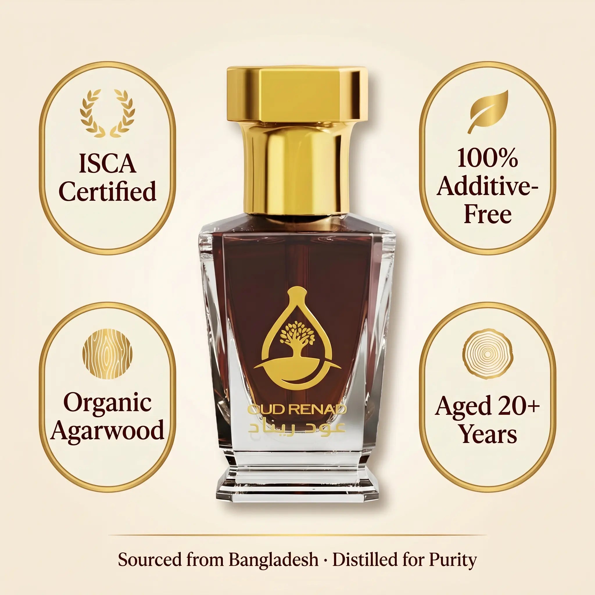 Pure Oud Natural Oil bottle with rich authentic agarwood fragrance by Oud Renad