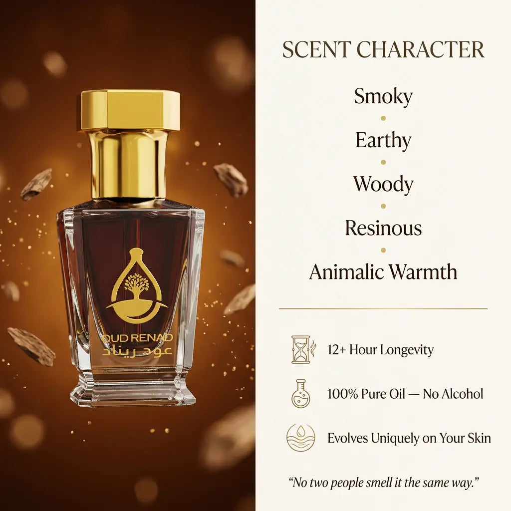 Pure Oud Natural Oil in luxury glass bottle for premium Arabian perfume lovers